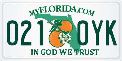 FL license plate 0210YK