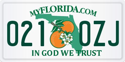 FL license plate 0210ZJ