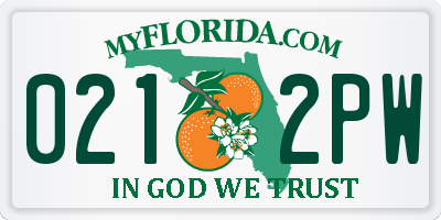 FL license plate 0212PW