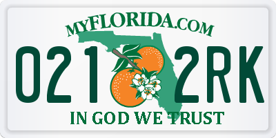 FL license plate 0212RK