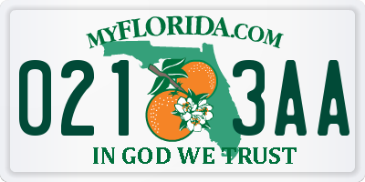 FL license plate 0213AA