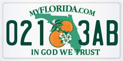 FL license plate 0213AB