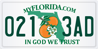 FL license plate 0213AD