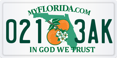 FL license plate 0213AK