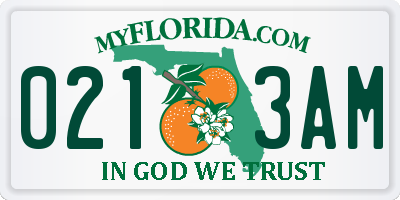 FL license plate 0213AM