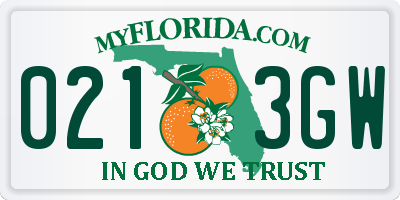 FL license plate 0213GW