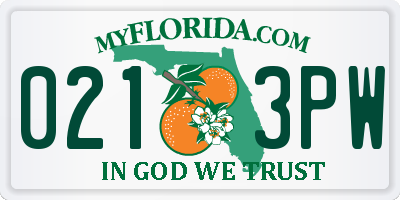 FL license plate 0213PW