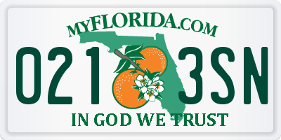 FL license plate 0213SN