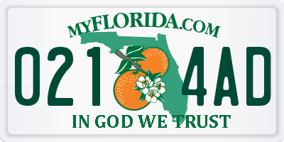FL license plate 0214AD
