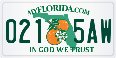 FL license plate 0215AW