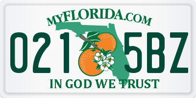 FL license plate 0215BZ
