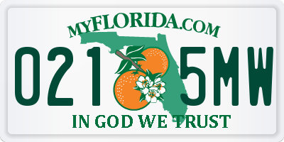 FL license plate 0215MW