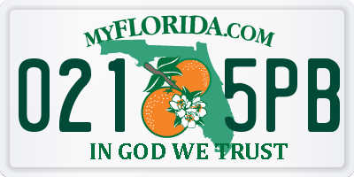FL license plate 0215PB
