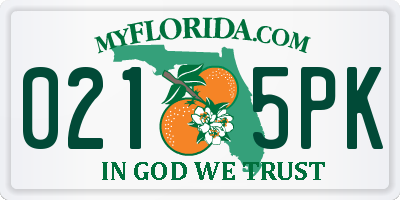 FL license plate 0215PK