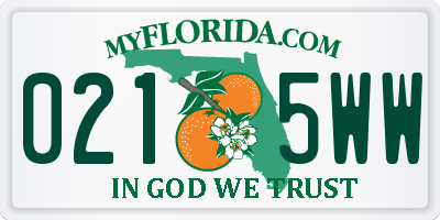 FL license plate 0215WW