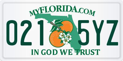 FL license plate 0215YZ