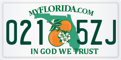 FL license plate 0215ZJ