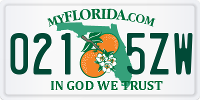 FL license plate 0215ZW