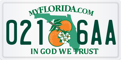 FL license plate 0216AA