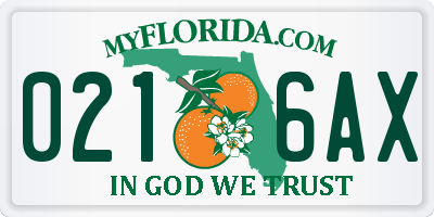 FL license plate 0216AX