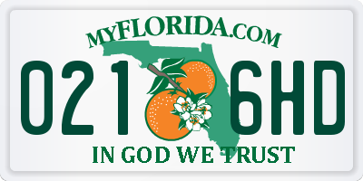 FL license plate 0216HD