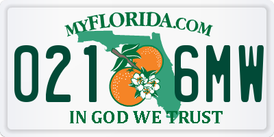 FL license plate 0216MW