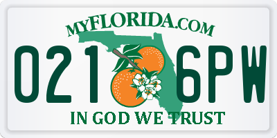 FL license plate 0216PW