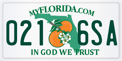 FL license plate 0216SA