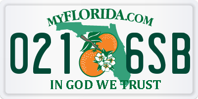 FL license plate 0216SB