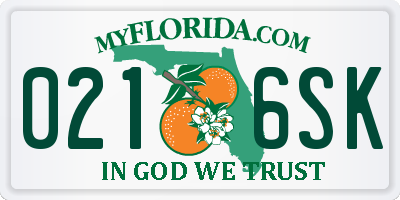 FL license plate 0216SK