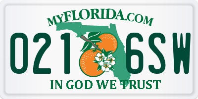 FL license plate 0216SW