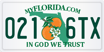 FL license plate 0216TX