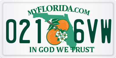 FL license plate 0216VW