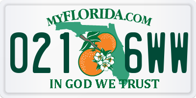 FL license plate 0216WW