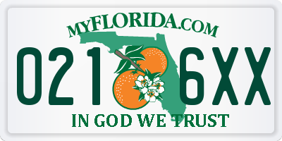 FL license plate 0216XX