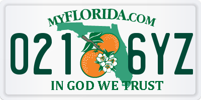 FL license plate 0216YZ