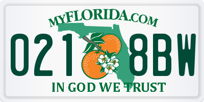 FL license plate 0218BW