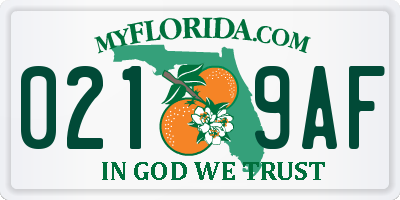 FL license plate 0219AF