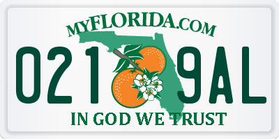 FL license plate 0219AL