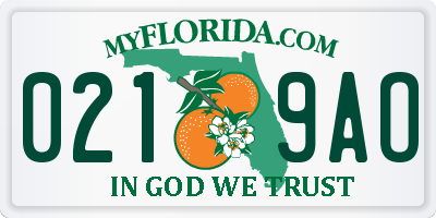 FL license plate 0219AO