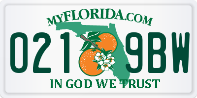 FL license plate 0219BW