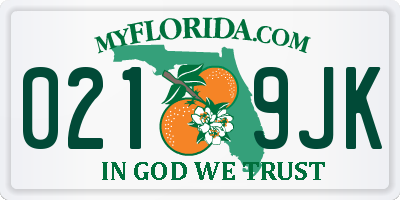 FL license plate 0219JK