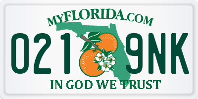 FL license plate 0219NK
