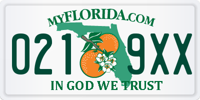 FL license plate 0219XX
