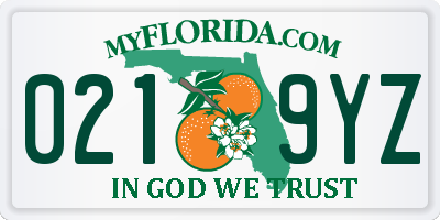 FL license plate 0219YZ