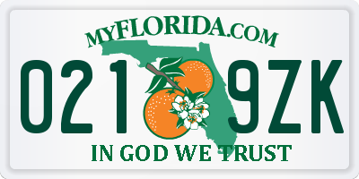 FL license plate 0219ZK