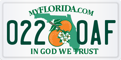 FL license plate 0220AF