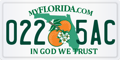 FL license plate 0225AC