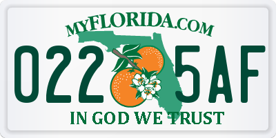 FL license plate 0225AF