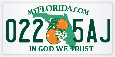FL license plate 0225AJ